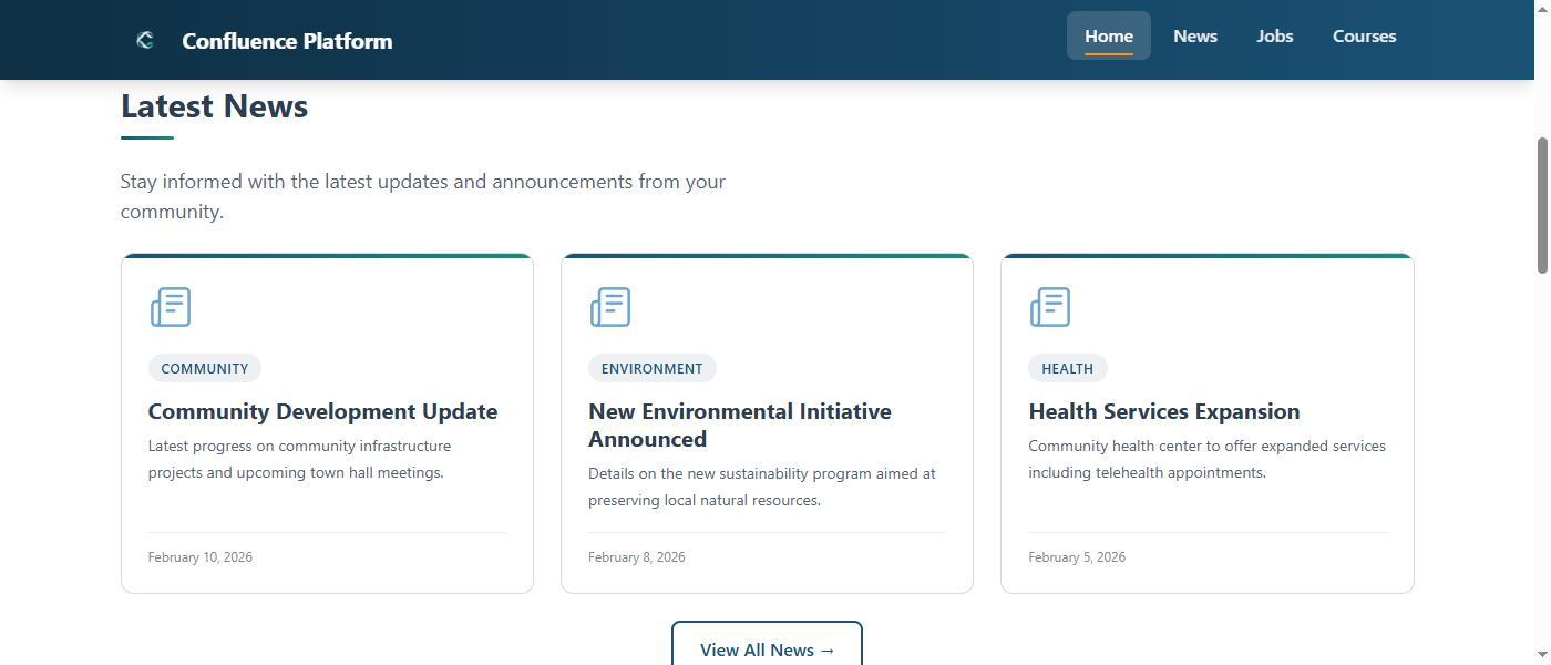 Community news portal showing latest updates and announcements
